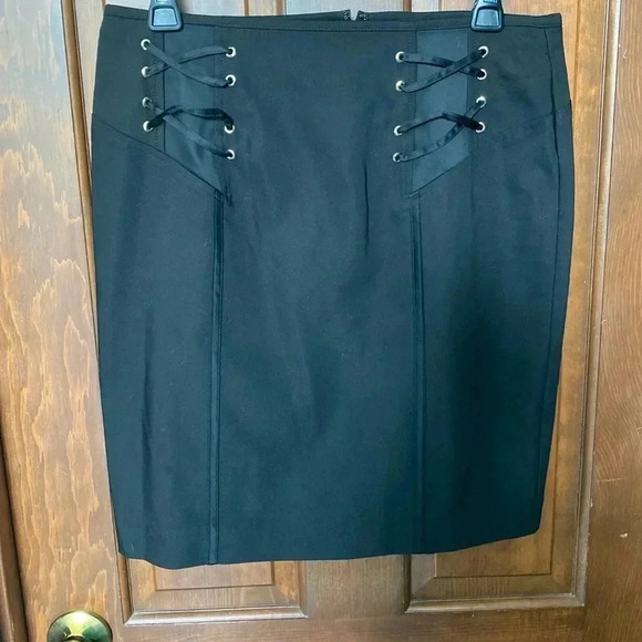 Cache Black Selpato Pencil Skirt Grommet Lace Up - Picture 1 of 7